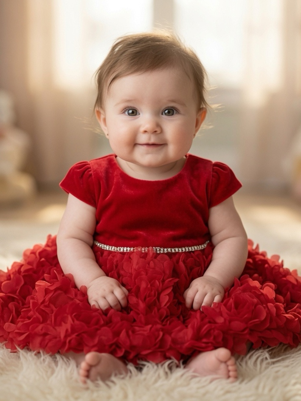 Nannette Red Velvet Baby Dress 6-9 months